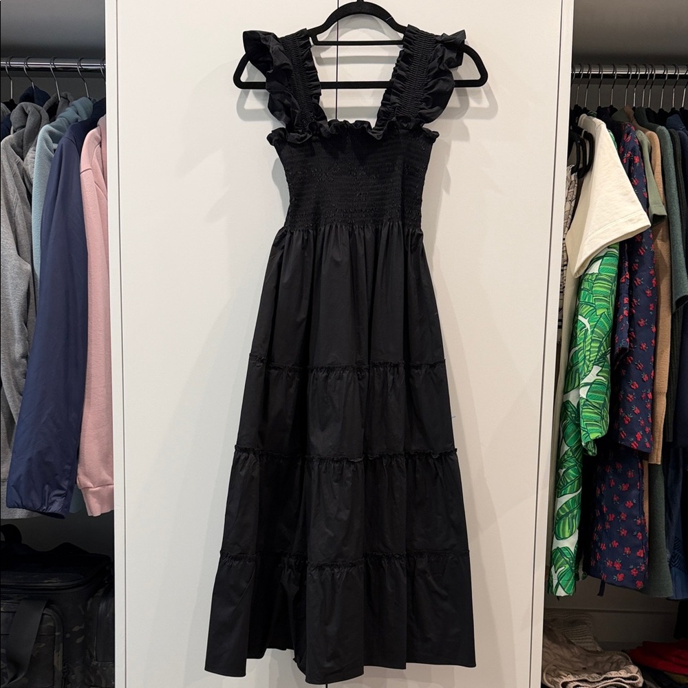 Hill House Black Ruffle-Strap Maxi Dress